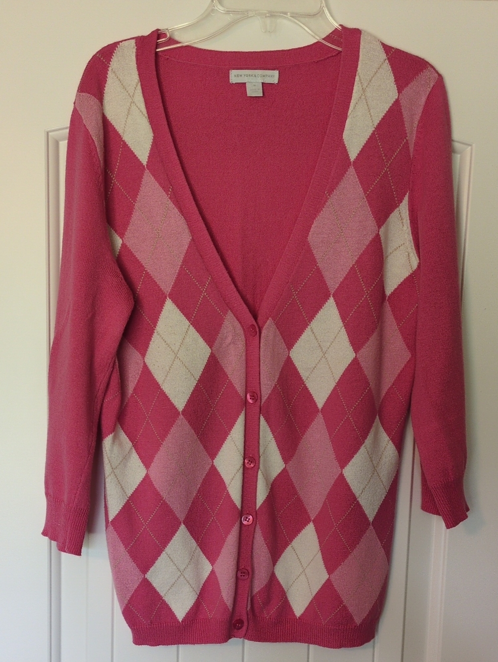 Pink Argyle Button-Front Women's Cardigan Sweater
